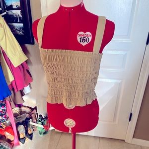 J.Crew cotton tan bandeau style too with adjustable straps. Size small.